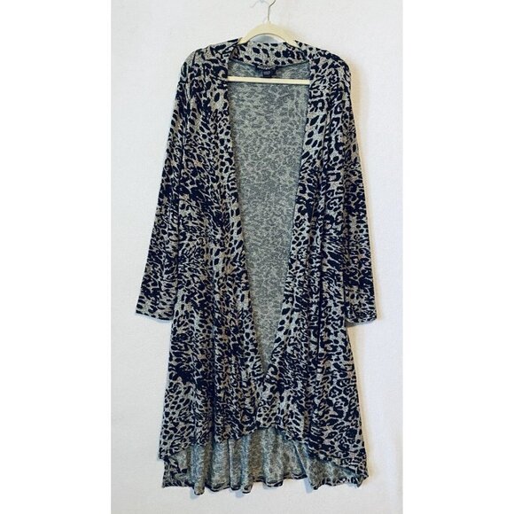 Oliver by Escio Cardigan Sweater Womens Medium Gray Animal Print Longline Duster - Picture 1 of 6